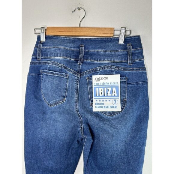 Refuge Ibiza Jeans Womens Dark Denim High Rise Stacked Waist Push Up Size 7 NWT - Picture 6 of 12